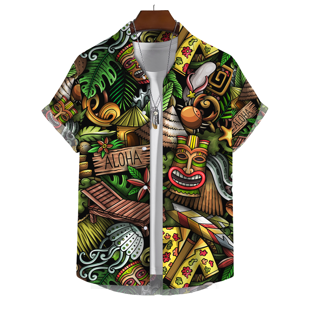 Áo Sơ Mi Cotton Tay Ngắn In Hình Đầu Lâu 3d Phong Cách Hawaii Thời Trang Mùa Hè 2023 Cho Nam