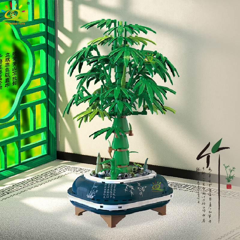 Đồ Chơi Lắp Ráp Mô Hình Chậu Cây Tre mini Sáng Tạo Trang Trí Bàn Làm Việc