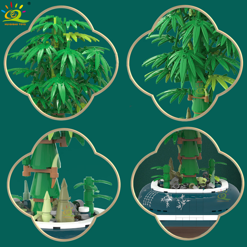 Đồ Chơi Lắp Ráp Mô Hình Chậu Cây Tre mini Sáng Tạo Trang Trí Bàn Làm Việc