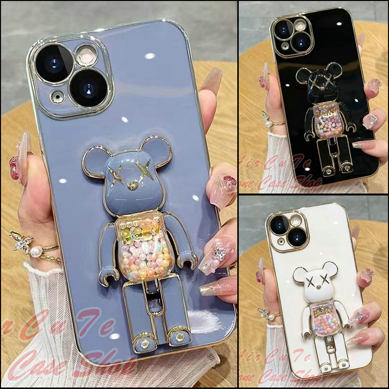 Ốp lưng Samsung A33 A32 A31 A30 A23 A22 A21S A20 A20S 4G 5G Plating Candy Bear Fold Holder Soft Case