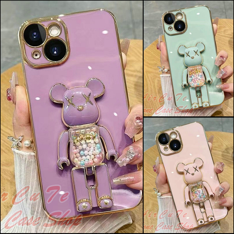 Ốp lưng Samsung A33 A32 A31 A30 A23 A22 A21S A20 A20S 4G 5G Plating Candy Bear Fold Holder Soft Case