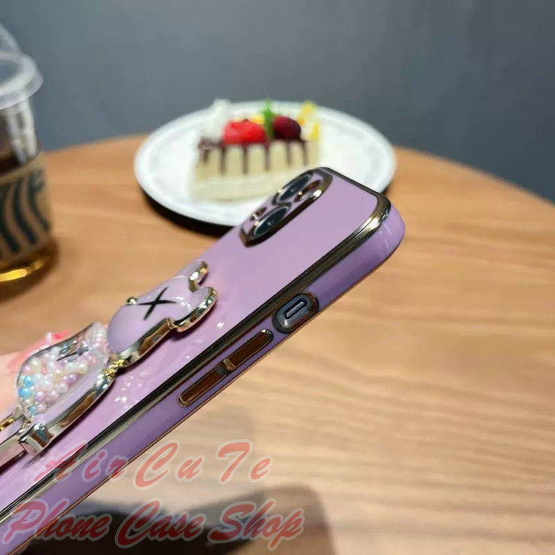 Ốp lưng Samsung A33 A32 A31 A30 A23 A22 A21S A20 A20S 4G 5G Plating Candy Bear Fold Holder Soft Case