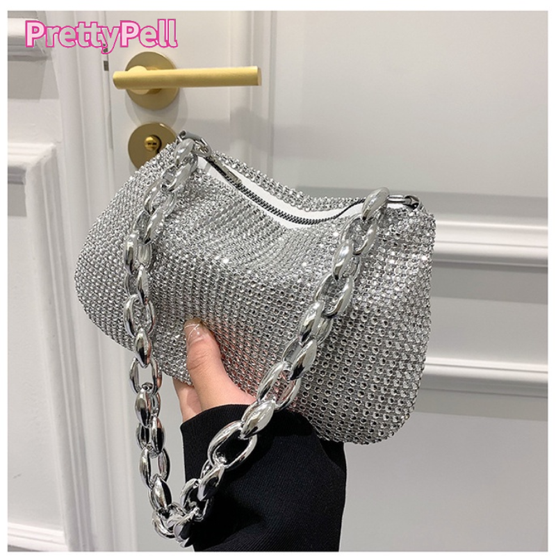 PrettyPell♥Túi đeo sát nách một vai nữ xu hướng thời trang thiết kế đơn giản túi xách đính đá lấp lánh