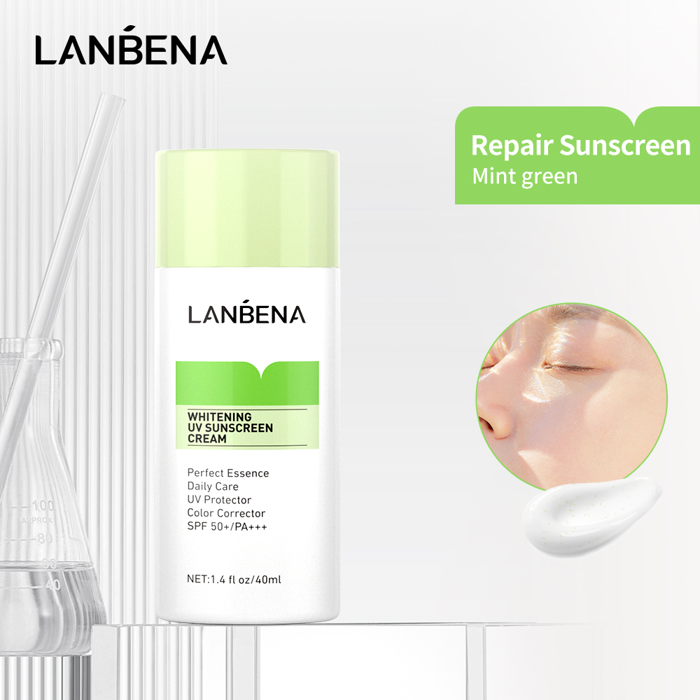 Kem Chống Nắng Lanbena SPF50+ PA+++ Làm Trắng Da Màu Xanh /Dưỡng Da /Sửa Màu -INTL (40ml)