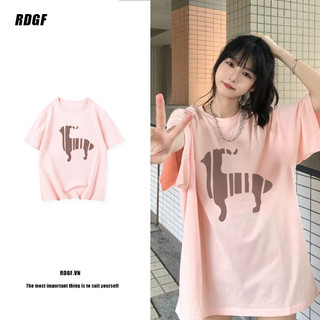 Áo Thun Cotton Tay Ngắn Dáng Rộng Màu Hồng Thời Trang Cho Nữ