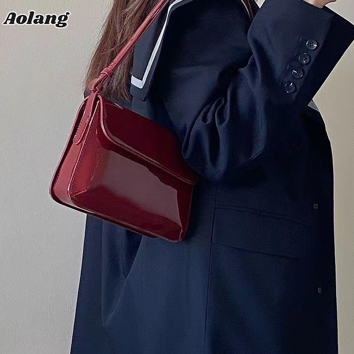 Aolang Túi Đeo Chéo Da Bóng Phong Cách Hong Kong Thời Trang Cho Nữ