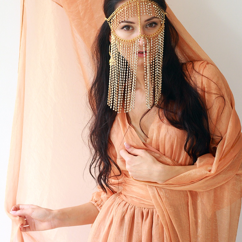 Mặt nạ che mặt đính pha lê nhân tạo tua rua phong cách boho thời trang cho nữ