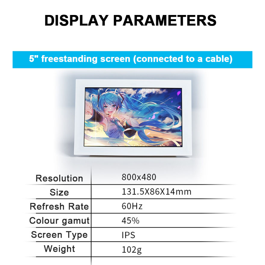 Màn Hình Máy Tính 5 Inch IPS PC 800x480 USB Hiển Thị Màn Hình Hiển Thị Màu Trắng Đen Hỗ Trợ Chơi Game AIDA64