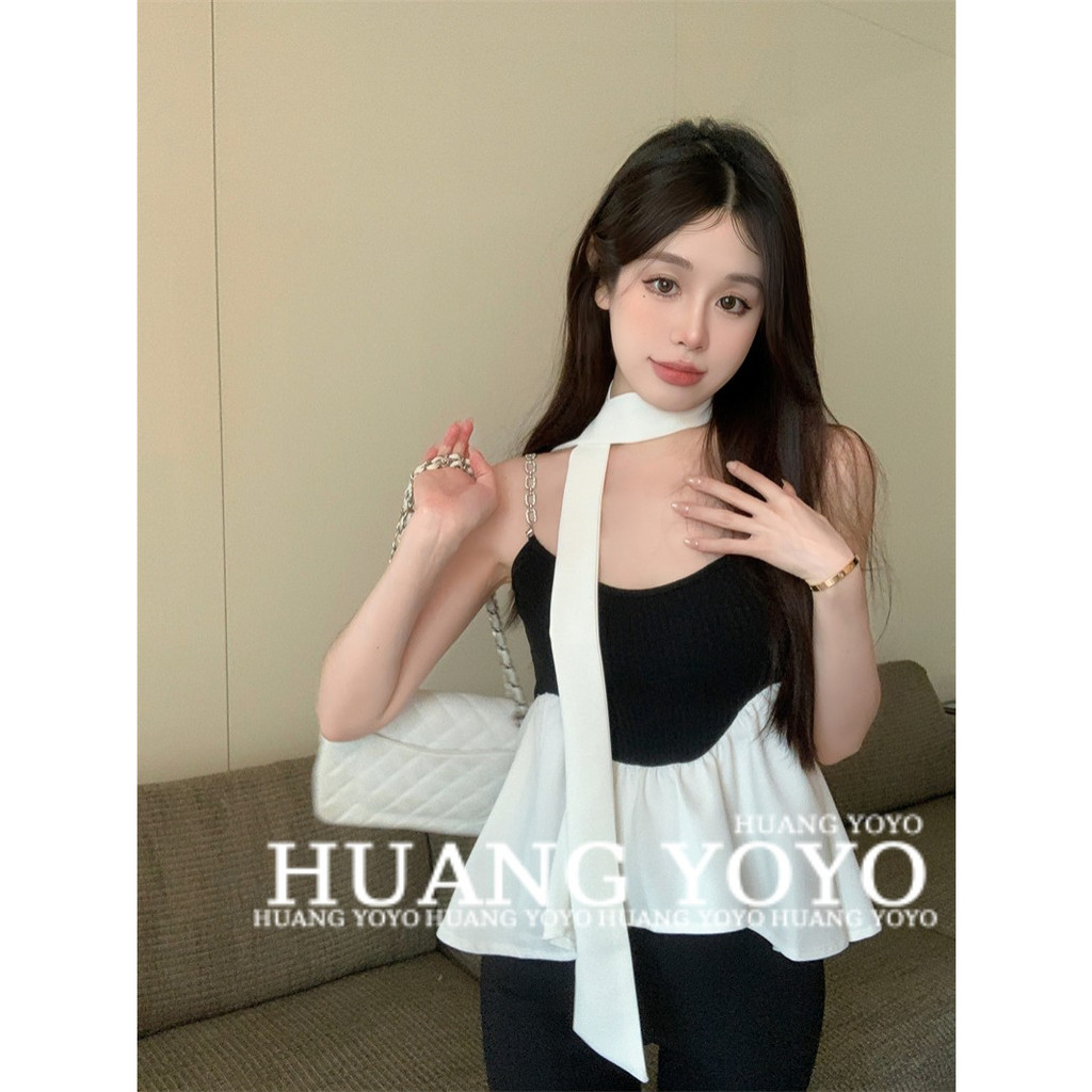 HUANG YOYO Áo croptop Áo Tank Top Hai Dây Dáng Ôm Màu Trắng Đen Thời Trang Mùa Hè Quyến Rũ Cho Bạn Gái
