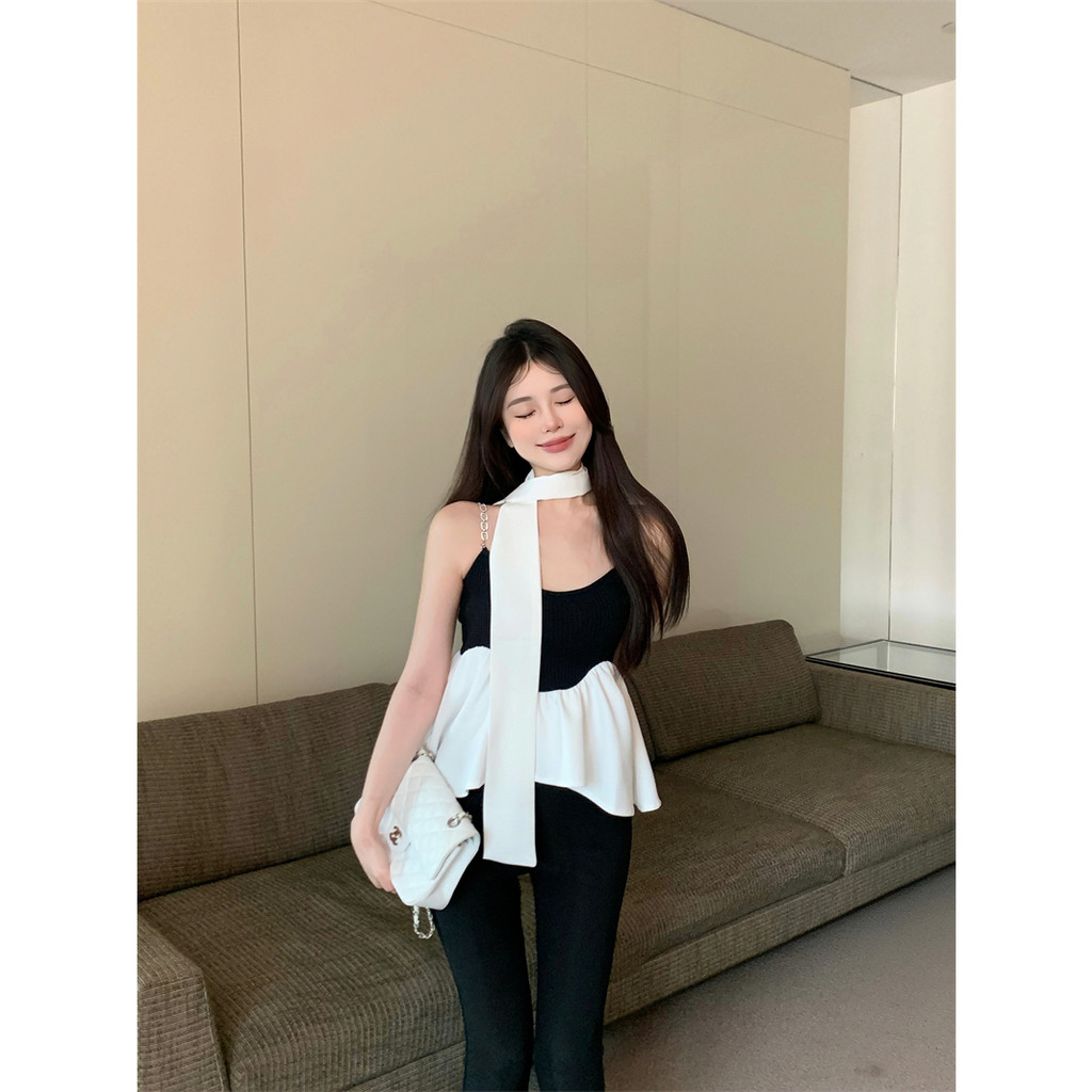 HUANG YOYO Áo croptop Áo Tank Top Hai Dây Dáng Ôm Màu Trắng Đen Thời Trang Mùa Hè Quyến Rũ Cho Bạn Gái