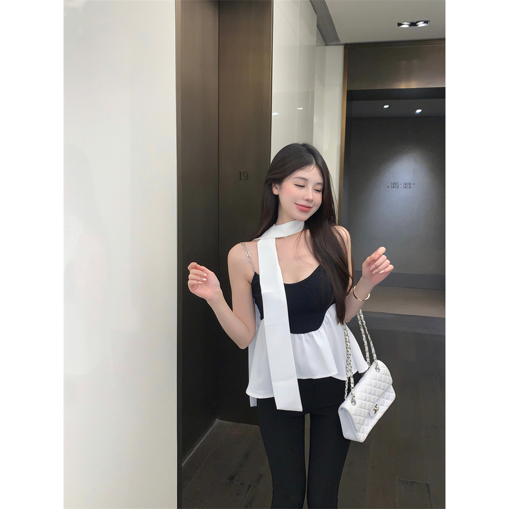 HUANG YOYO Áo croptop Áo Tank Top Hai Dây Dáng Ôm Màu Trắng Đen Thời Trang Mùa Hè Quyến Rũ Cho Bạn Gái