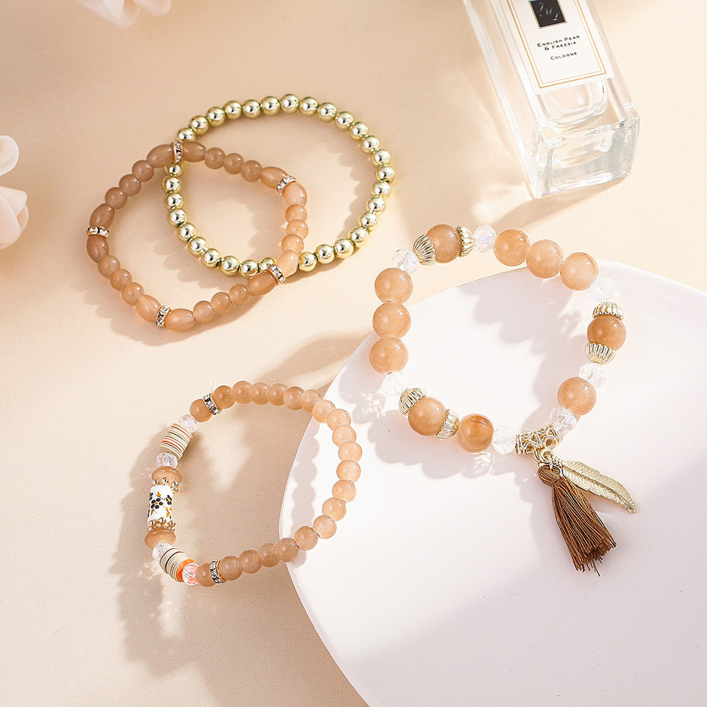 Bộ vòng tay co giãn nhiều lớp đính hạt pha lê phong cách bohemian cho nữ