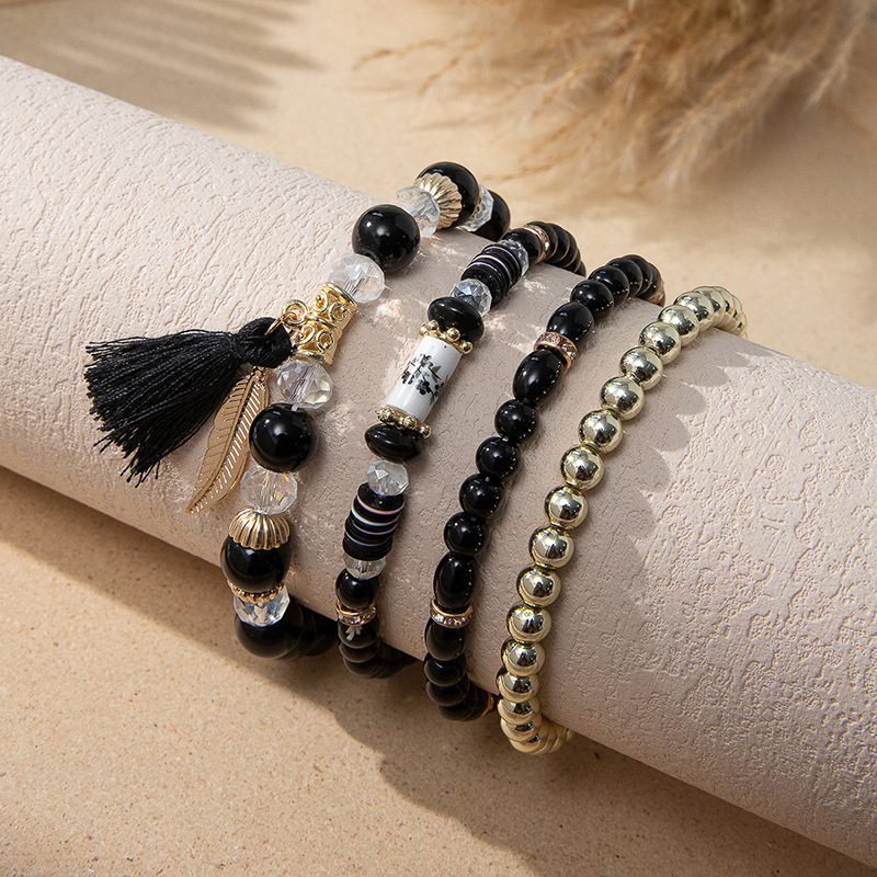 Bộ vòng tay co giãn nhiều lớp đính hạt pha lê phong cách bohemian cho nữ