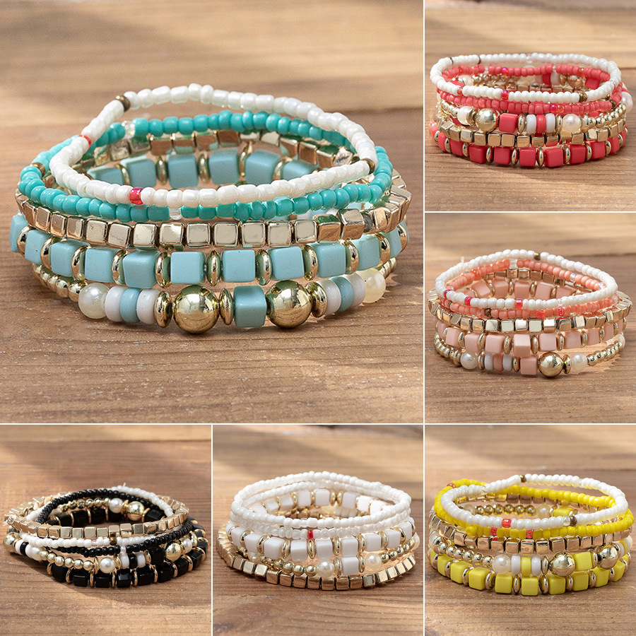 Bộ vòng tay co giãn nhiều lớp đính hạt pha lê phong cách bohemian cho nữ