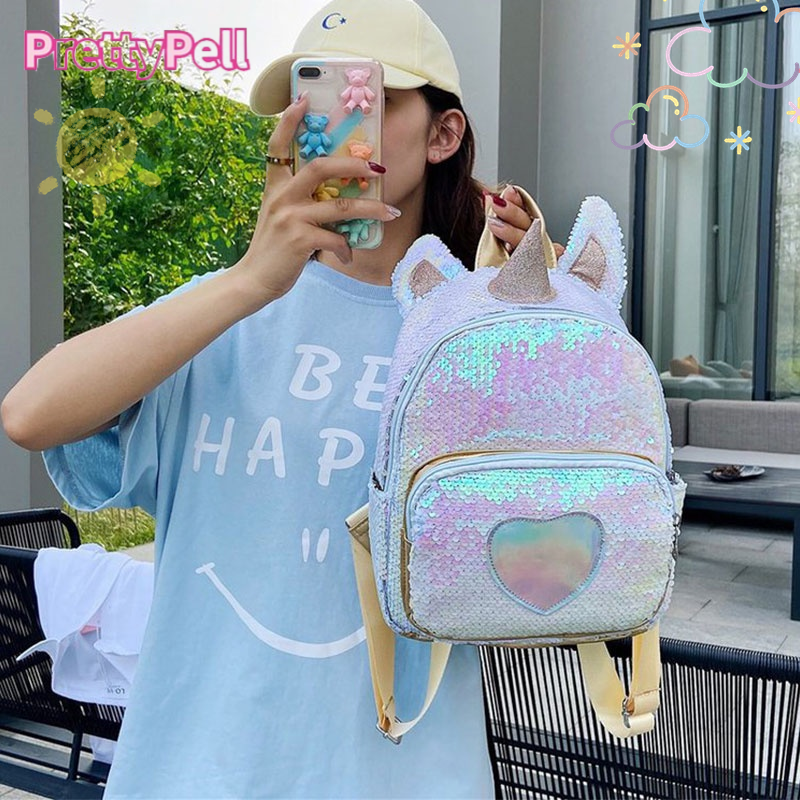 PrettyPell Ba Lô Đi Học Đính Kim Sa Hình Kỳ Lân Dễ Thương Cho Bé Gái 1 Tuổi
