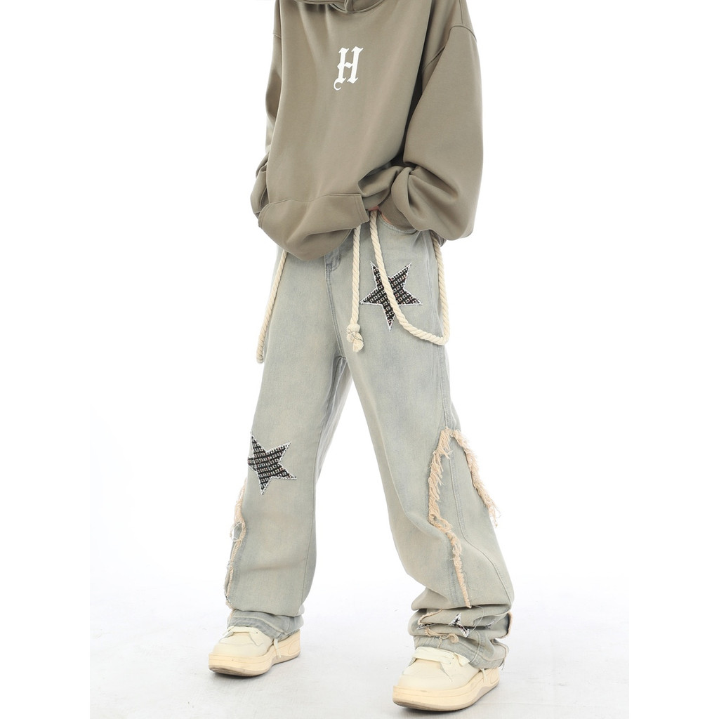 Quần Jeans Dài Ống Đứng Có Khóa Kéo Phong Cách Harajuku Nhật Bản Cho Nam