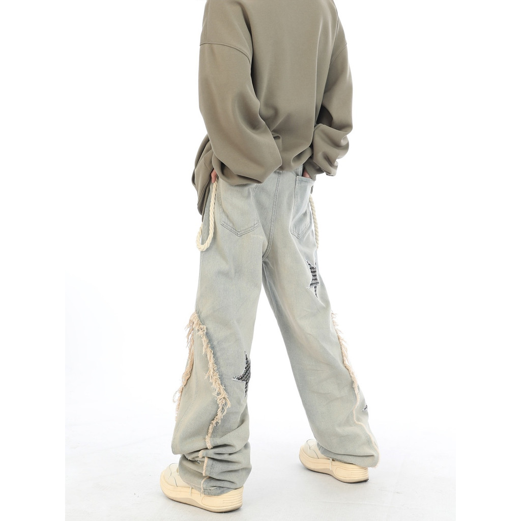 Quần Jeans Dài Ống Đứng Có Khóa Kéo Phong Cách Harajuku Nhật Bản Cho Nam