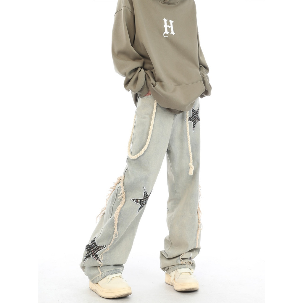 Quần Jeans Dài Ống Đứng Có Khóa Kéo Phong Cách Harajuku Nhật Bản Cho Nam