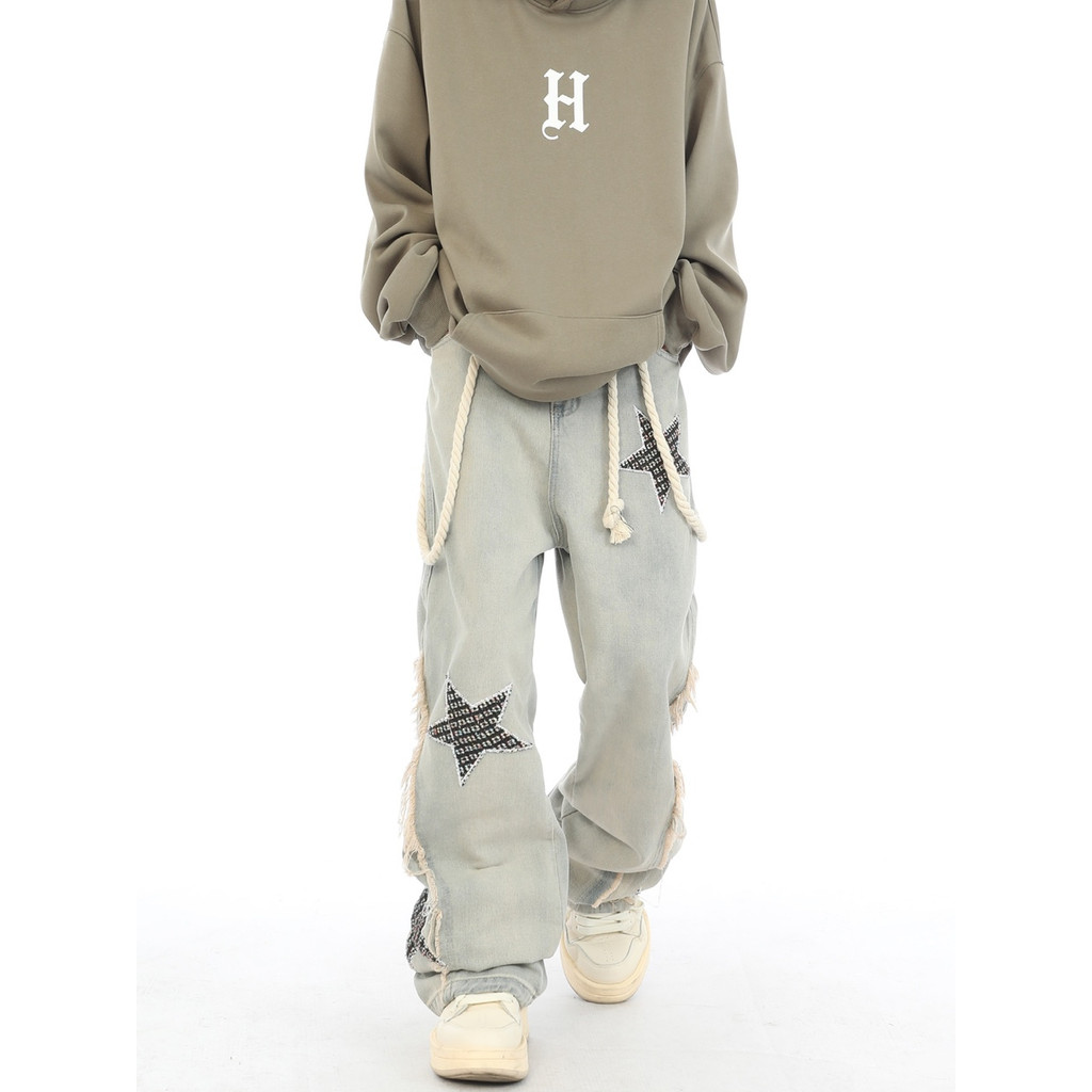 Quần Jeans Dài Ống Đứng Có Khóa Kéo Phong Cách Harajuku Nhật Bản Cho Nam