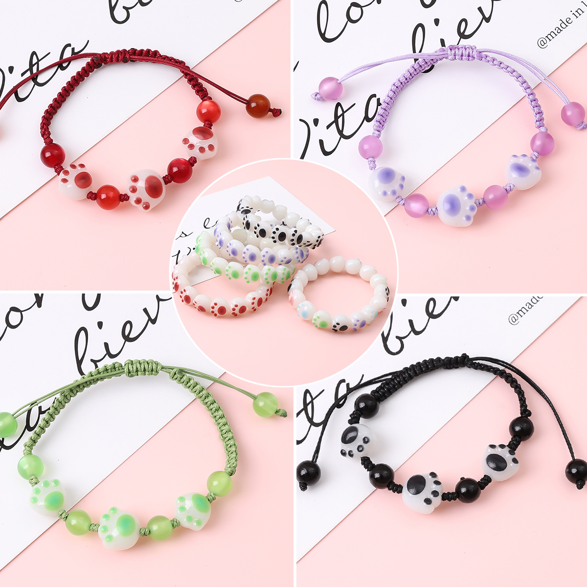 Dễ Thương Hạt Xỏ Vòng Tay Hình Chân Mèo Nhiều Màu Bằng acrylic Tinh Tế diy