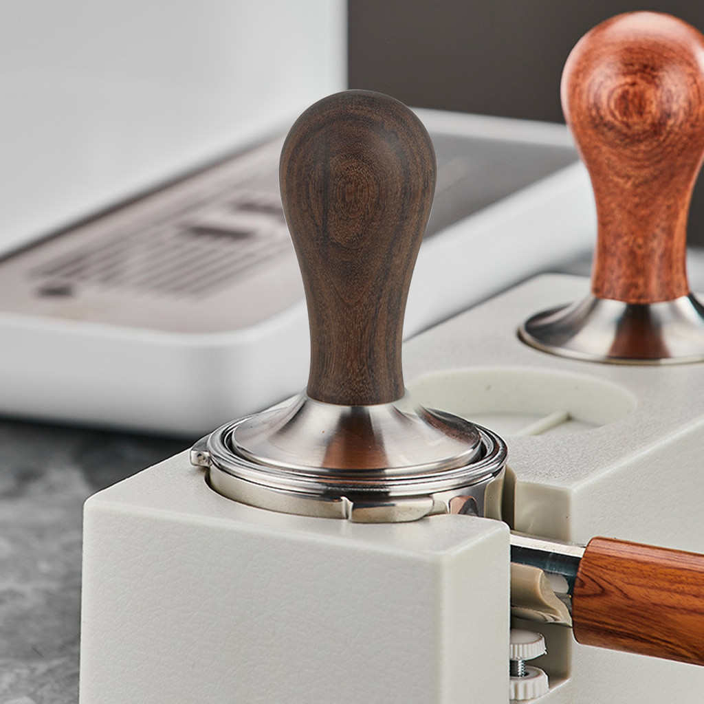 Shamjina Tay cầm ép bột cà phê bằng gỗ đáy phẳng 51/53/58mm dùng pha chế espresso / nhà hàng/ nhà bếp