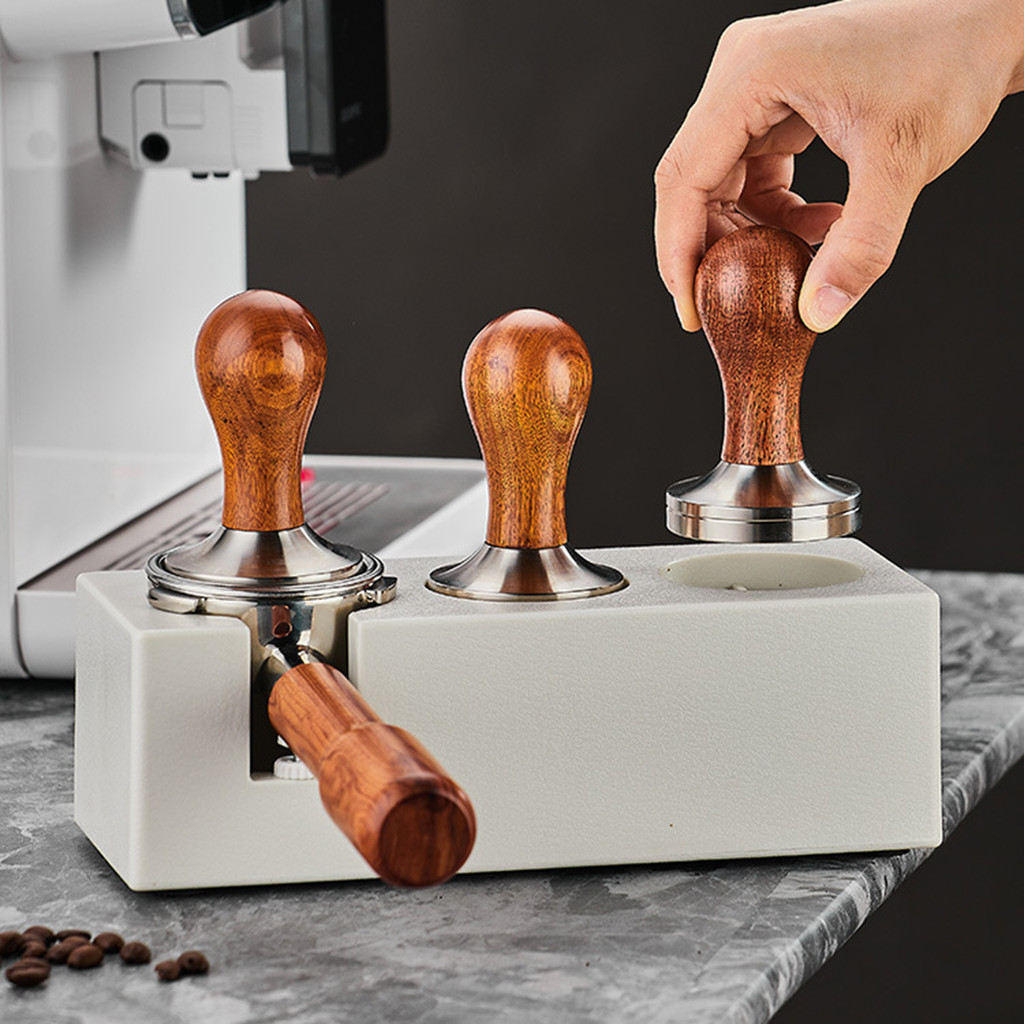 Shamjina Tay cầm ép bột cà phê bằng gỗ đáy phẳng 51/53/58mm dùng pha chế espresso / nhà hàng/ nhà bếp