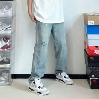 Quần jeans Dài Ống Đứng Phong Cách retro Đường Phố Mỹ Cho Nam