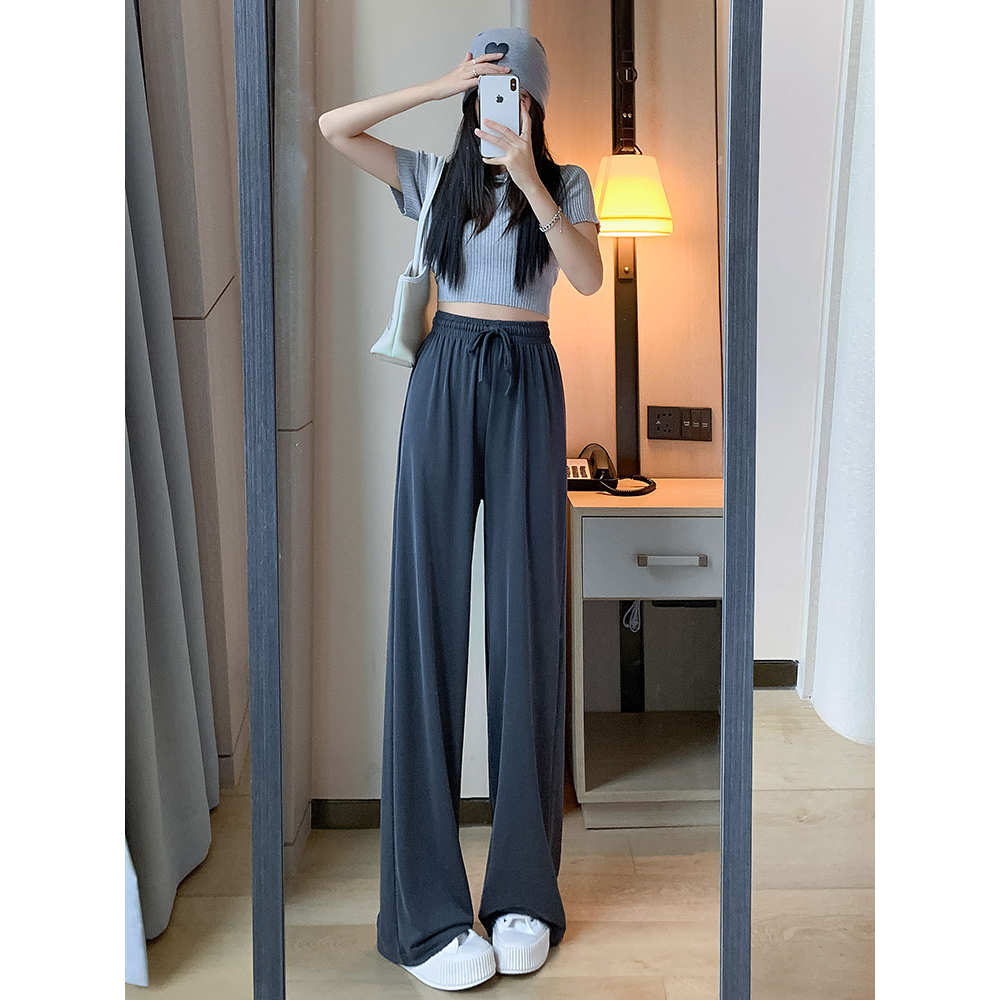 Quần Dài Ống Rộng Bằng Lụa Lạnh Mỏng Lưng Cao Thời Trang Mùa Hè Dành Cho Nữ