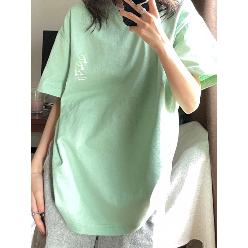 Ethelgirl Áo Thun unisex Dáng Rộng Tay Cộc In Chữ Thời Trang Hàn Quốc