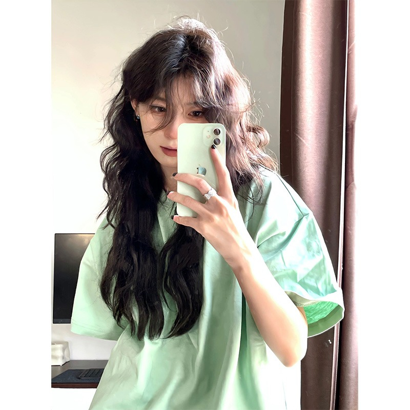 Ethelgirl Áo Thun unisex Dáng Rộng Tay Cộc In Chữ Thời Trang Hàn Quốc