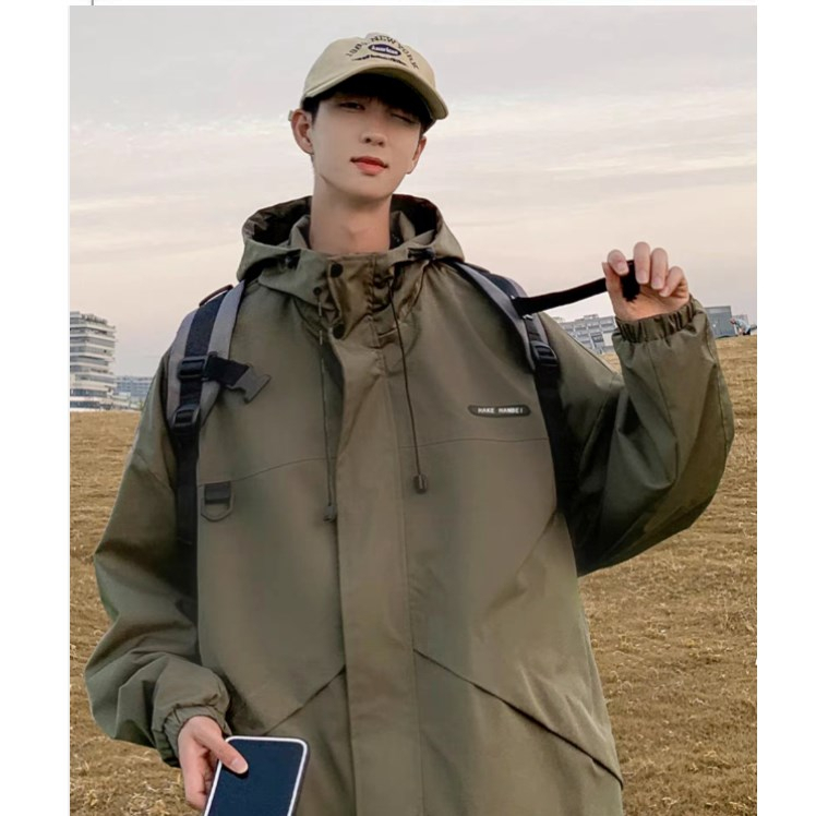 HANLU Áo Khoác Nam Dài Tay Có Nón Thời Trang Hàn