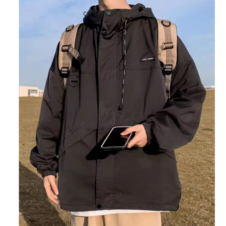 HANLU Áo Khoác Nam Dài Tay Có Nón Thời Trang Hàn