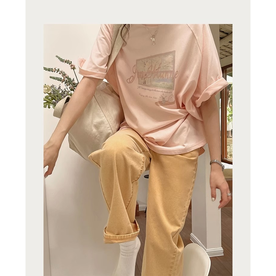 Áo Thun Nữ Ngắn Tay In Họa Tiết Phong Cách Retro Mỹ