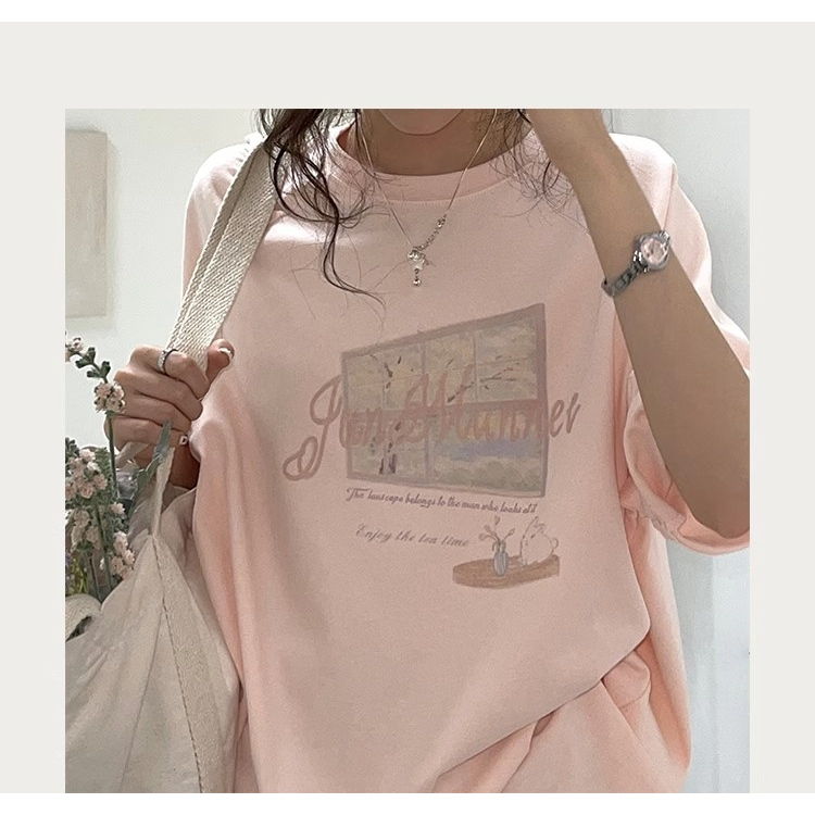 Áo Thun Nữ Ngắn Tay In Họa Tiết Phong Cách Retro Mỹ