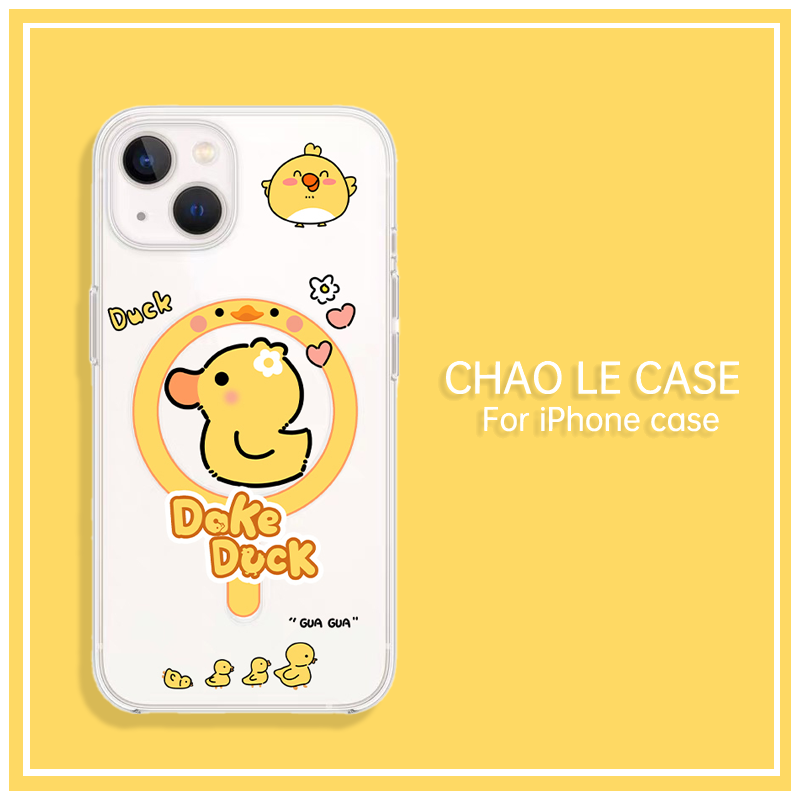 Ốp điện thoại trong suốt chống sốc cho iphone 14 pro 13 pro max khung TPU chống vỡ ốp điện thoại iphone 12 pro 11 in hình chú vịt nhỏ màu vàng dễ thương