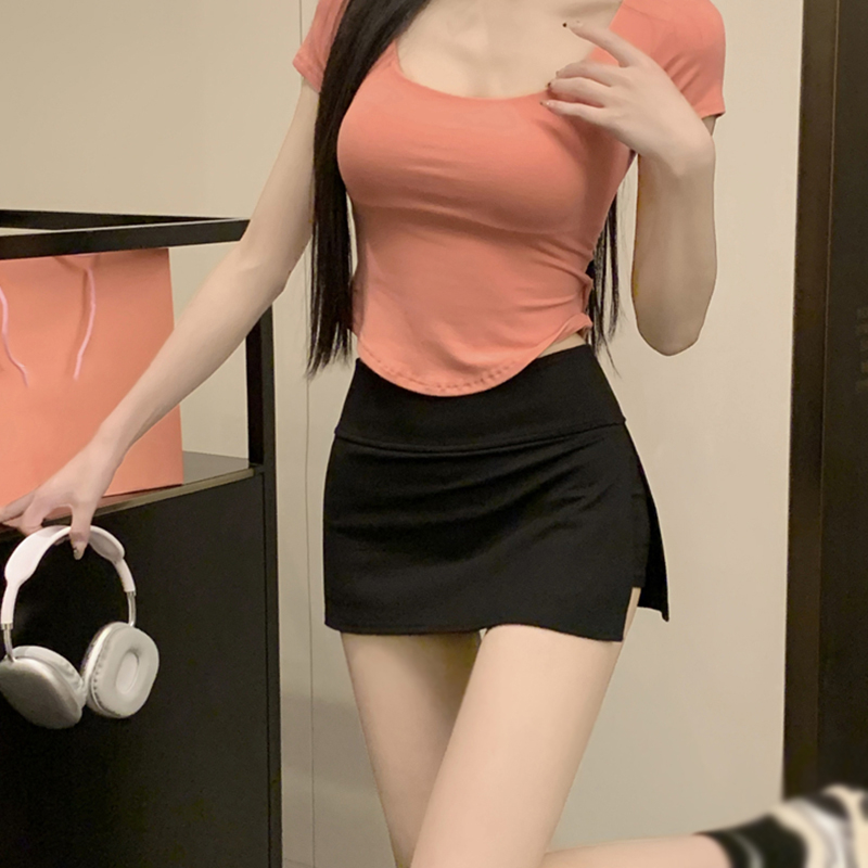 Váy Quần Lót Co Giãn Xẻ Tà Bên Hông Màu Trơn Chống Phản Quang Mùa Hè Hàn Quốc Cho Nữ