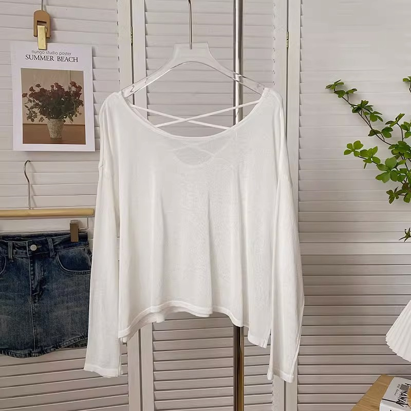 Áo Thun Dài Tay Form Rộng Hở Lưng Phong Cách Hàn Quốc Dành Cho Nữ