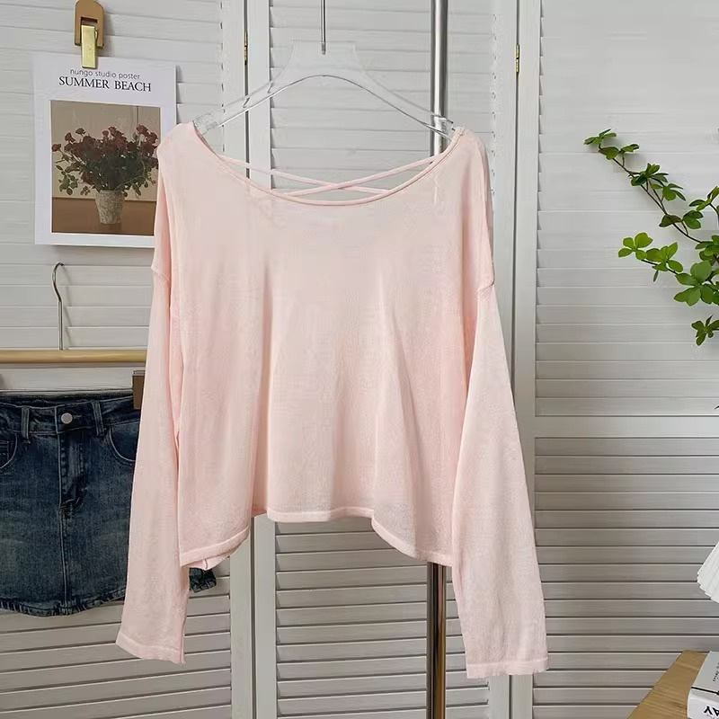 Áo Thun Dài Tay Form Rộng Hở Lưng Phong Cách Hàn Quốc Dành Cho Nữ