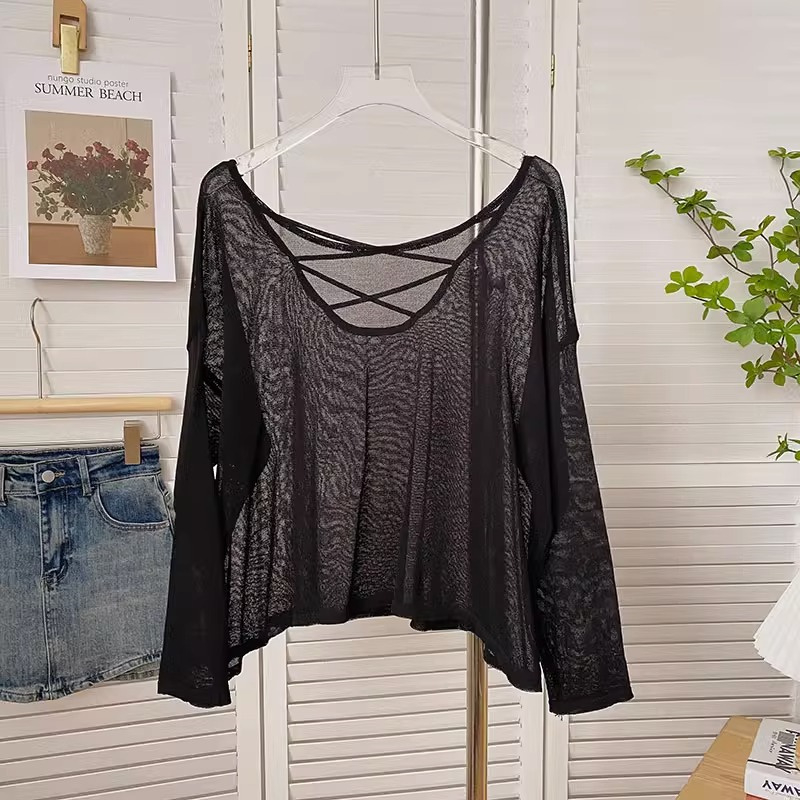 Áo Thun Dài Tay Form Rộng Hở Lưng Phong Cách Hàn Quốc Dành Cho Nữ