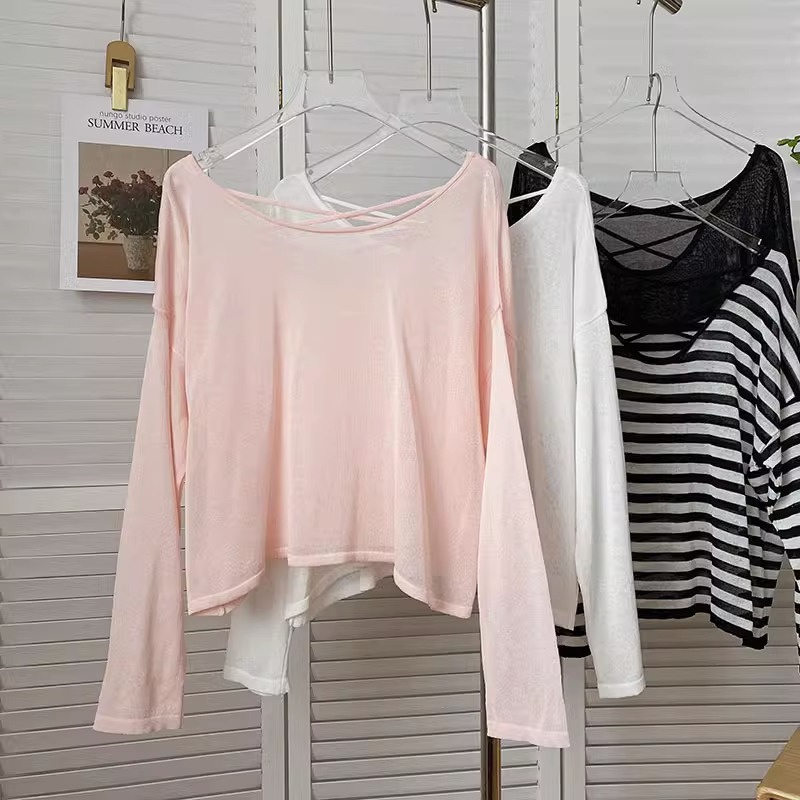 Áo Thun Dài Tay Form Rộng Hở Lưng Phong Cách Hàn Quốc Dành Cho Nữ