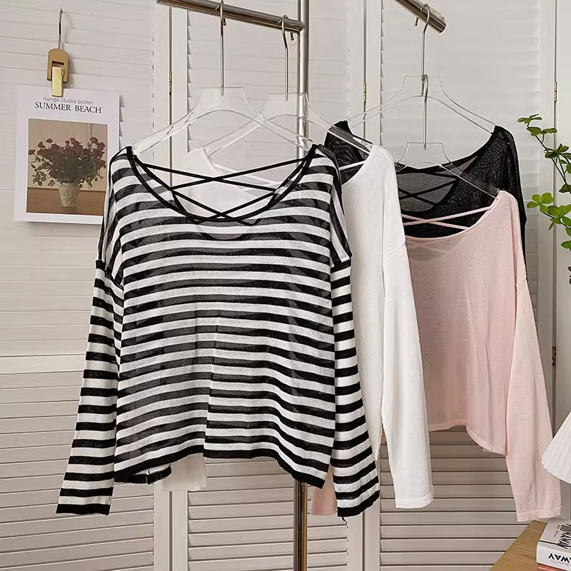 Áo Thun Dài Tay Form Rộng Hở Lưng Phong Cách Hàn Quốc Dành Cho Nữ