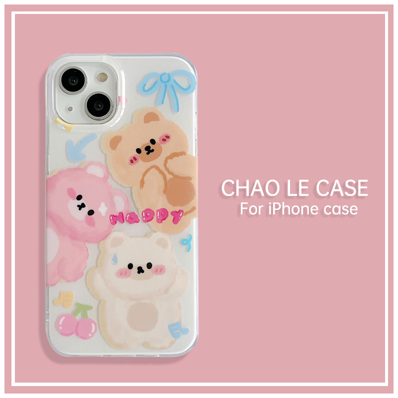Ốp lưng điện thoại chống sốc màu trắng cho iphone 14 pro 13 pro max khung TPU chống vỡ iphone 12 pro 11 in hình ba chú gấu dễ thương