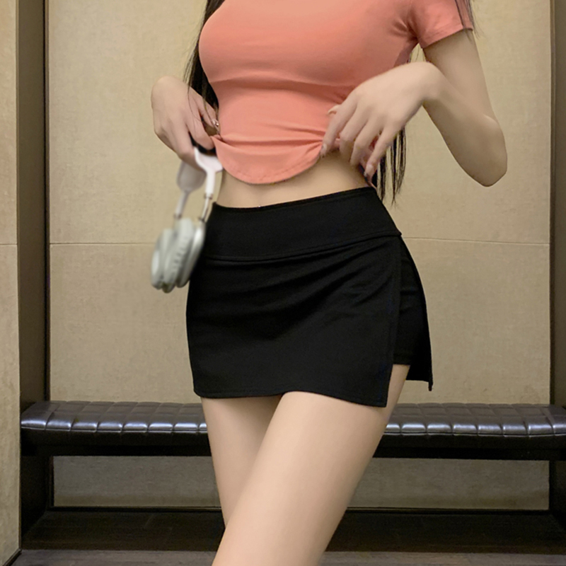 Váy Quần Lót Co Giãn Xẻ Tà Bên Hông Màu Trơn Chống Phản Quang Mùa Hè Hàn Quốc Cho Nữ