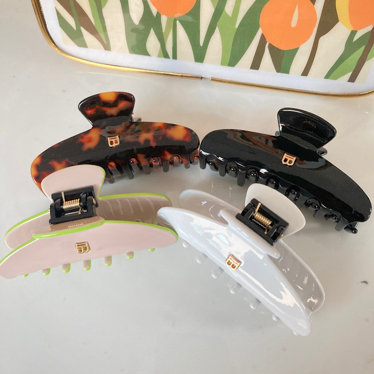 Kẹp Tóc Đuôi Ngựa Đa Năng Bằng Kim Loại Họa Tiết Da Báo &amp; Chữ B Acetate Phong Cách Hàn Quốc Mới