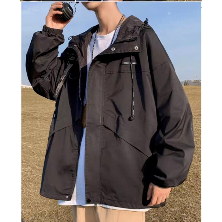 HANLU Áo Khoác Nam Dài Tay Có Nón Thời Trang Hàn