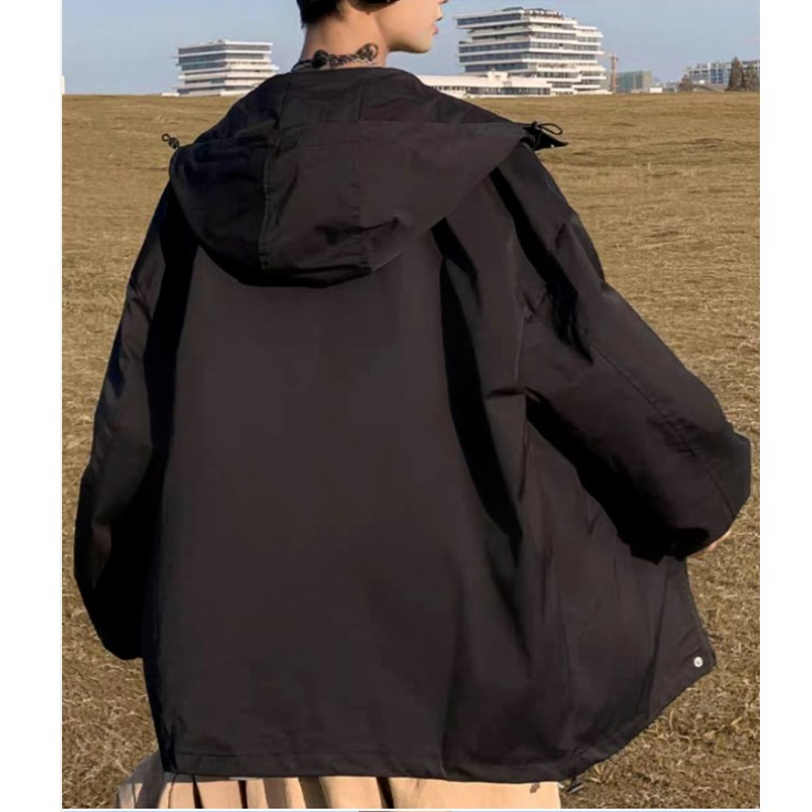 HANLU Áo Khoác Nam Dài Tay Có Nón Thời Trang Hàn