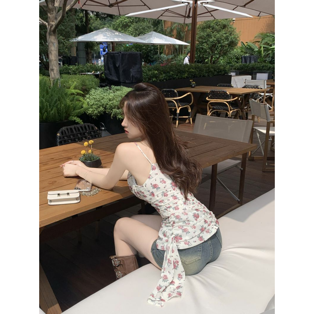 Áo Hai Dây Gợi Cảm Phiên Bản Hàn Quốc Mới Màu Trơn Họa Tiết Hoa Hồng Tinh Khiết