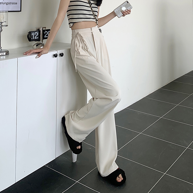 Quần ống rộng Lưng Cao Màu Sắc Đơn Giản Phong Cách Hàn Quốc Cho Nữ