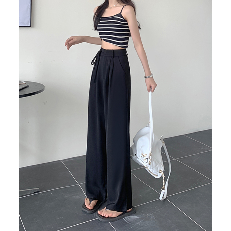 Quần ống rộng Lưng Cao Màu Sắc Đơn Giản Phong Cách Hàn Quốc Cho Nữ