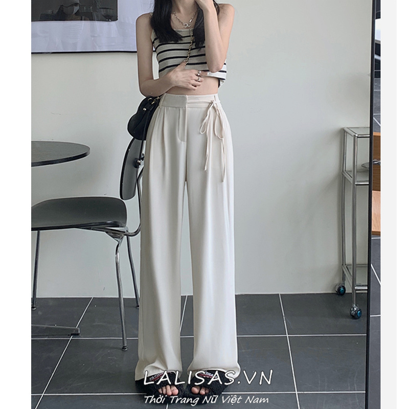 Quần ống rộng Lưng Cao Màu Sắc Đơn Giản Phong Cách Hàn Quốc Cho Nữ